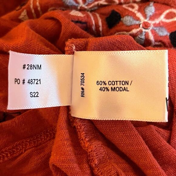 Orvis Women’s Tunic Top Burnt Orange Embroidered S Cotton Modal Boho Folk Fall - Picture 4 of 5
